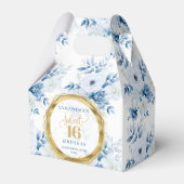 Elegant Dusty Blue Sweet Sixteen Gold Glitter Box フェイバーボックス (正面サイド)