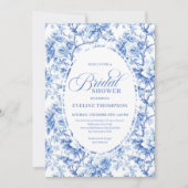 Elegant Dusty Blue Toile de Jouy Bridal Shower  招待状 (正面)