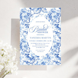 Elegant Dusty Blue Toile de Jouy Bridal Shower  招待状