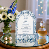 Elegant Dusty Blue Toile Floral Arch Wedding 招待状