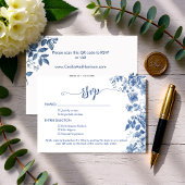 Elegant Dusty Blue Toile Floral  QR Code Wedding 出欠カード
