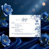 Elegant Dusty Blue Toile Floral  QR Code Wedding 出欠カード
