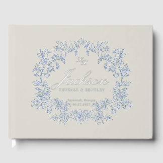 Elegant Dusty Blue Toile Floral Victorian Wedding ゲストブック