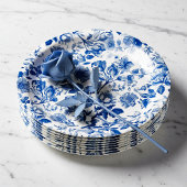 Elegant Dusty Blue Toile Floral Wedding ペーパープレート