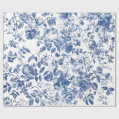 Elegant Dusty Blue Toile Floral Wedding ラッピングペーパー (フラット)
