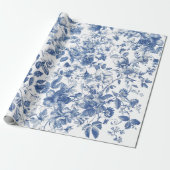 Elegant Dusty Blue Toile Floral Wedding ラッピングペーパー (アンロールド)