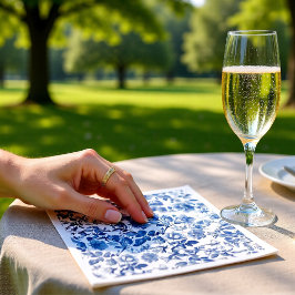 Elegant Dusty Blue Toile Floral Wedding Pattern スタンダードカクテルナプキン