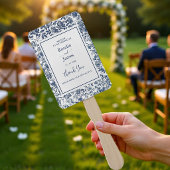 Elegant Dusty Blue Toile Floral Wedding Program ハンドファン