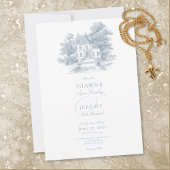 Elegant Dusty Blue Toile French Manor Wedding 招待状