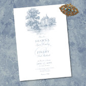 Elegant Dusty Blue Toile French Manor Wedding 招待状