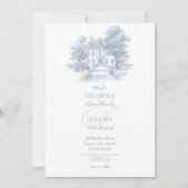 Elegant Dusty Blue Toile French Manor Wedding 招待状 (正面)