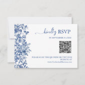 Elegant Dusty Blue Toile QR Code Wedding 出欠カード (正面)