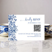 Elegant Dusty Blue Toile QR Code Wedding 出欠カード