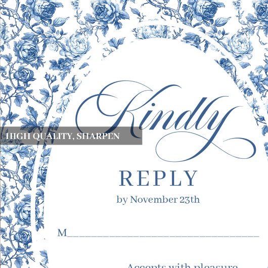 Elegant Dusty Blue Toile Roses Wedding RSVP Set