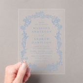 Elegant Dusty Blue Victorian Floral Frame Wedding アクリル招待状 (インサイチュ (ポータブル))