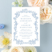 Elegant Dusty Blue Victorian Floral Frame Wedding