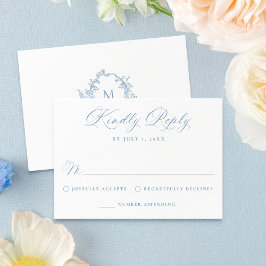 Elegant Dusty Blue Victorian Floral Wedding 出欠カード