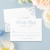 Elegant Dusty Blue Victorian Floral Wedding 出欠カード
