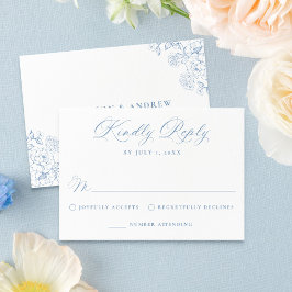Elegant Dusty Blue Victorian Floral Wedding 出欠カード