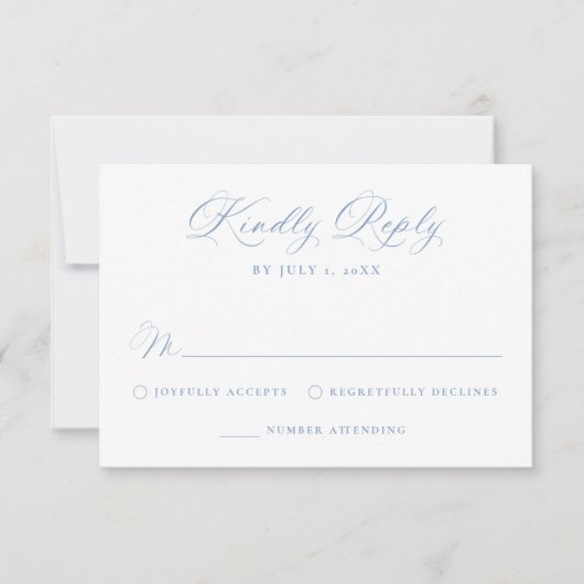 Elegant Dusty Blue Victorian Floral Wedding 出欠カード (正面)