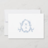 Elegant Dusty Blue Victorian Floral Wedding 出欠カード (裏面)
