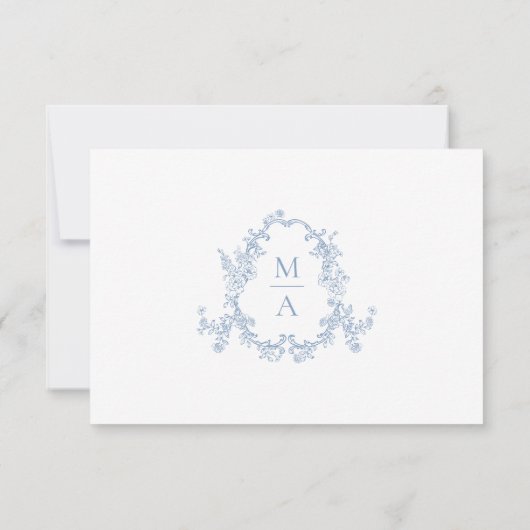 Elegant Dusty Blue Victorian Floral Wedding 出欠カード (裏面)