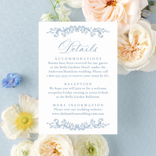 Elegant Dusty Blue Victorian Floral Wedding Detail エンクロージャーカード