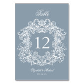 Elegant Dusty Blue Vintage Crest Wedding テーブルナンバー (裏面)