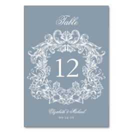 Elegant Dusty Blue Vintage Crest Wedding テーブルナンバー