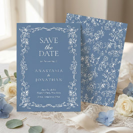 Elegant Dusty Blue Vintage Floral Wedding セーブザデート
