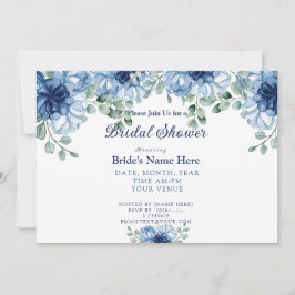 Elegant Dusty Blue Watercolor Floral Bridal Shower 招待状