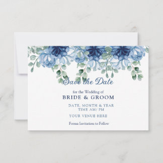 Elegant Dusty Blue Watercolor Floral Eucalyptus セーブザデート