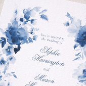 Elegant Dusty Blue Watercolor Floral Wedding 招待状
