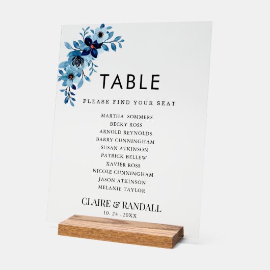 Elegant Dusty Blue Watercolor Flower Bouquet アクリルサイン (傾斜)