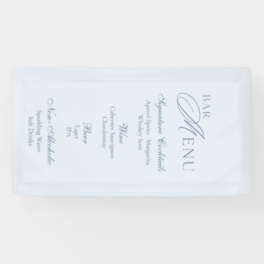 Elegant Dusty Blue Wedding Bar Menu 横断幕 (横)