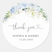 Elegant Dusty Blue Wedding Classic Round Sticker ラウンドシール (正面)