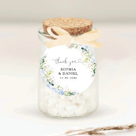 Elegant Dusty Blue Wedding Classic Round Sticker ラウンドシール