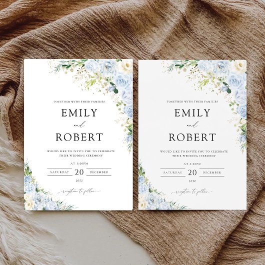 Elegant Dusty Blue Wedding Invitation 招待状