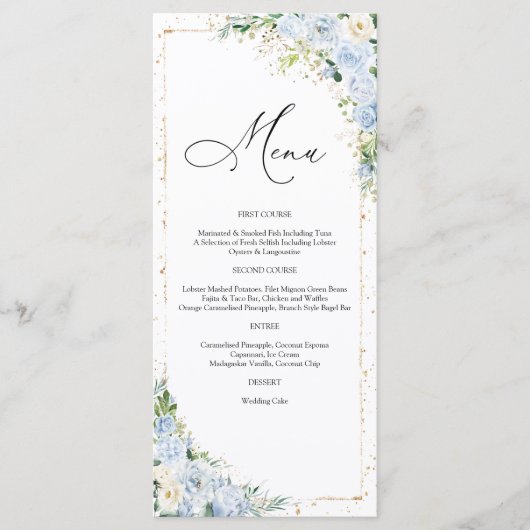 Elegant Dusty Blue Wedding Menu メニュー (正面)