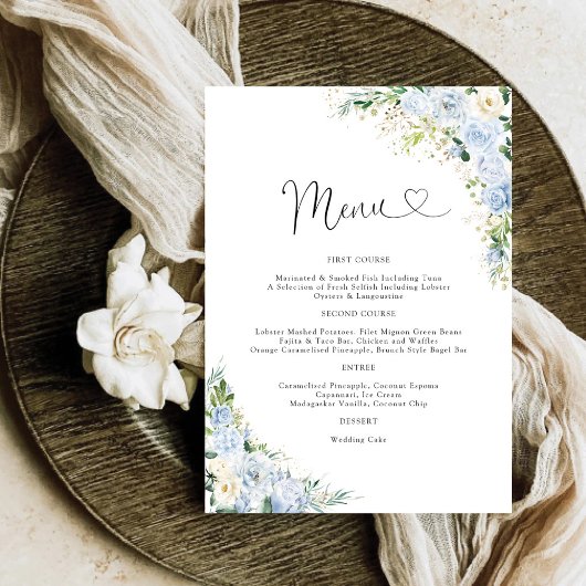 Elegant Dusty Blue Wedding Menu メニュー