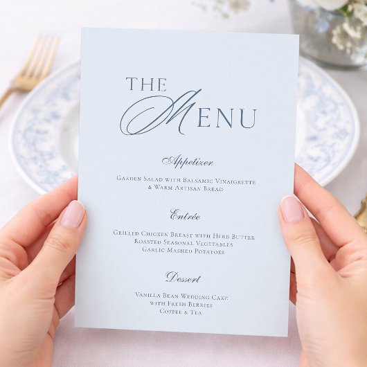 Elegant Dusty Blue Wedding Menu Card 招待状