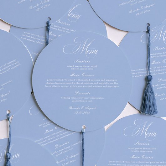 Elegant Dusty Blue Wedding Menu Circle Card
