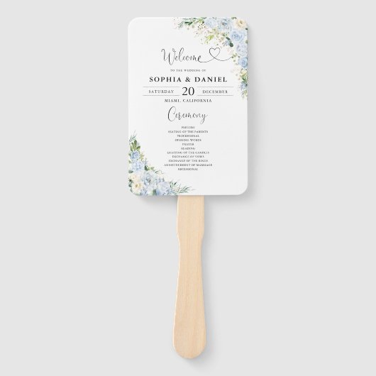 Elegant Dusty Blue Wedding Program  ハンドファン (正面)