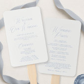 Elegant Dusty Blue Wedding Program & Welcome Sign ハンドファン