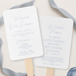 Elegant Dusty Blue Wedding Program & Welcome Sign ハンドファン
