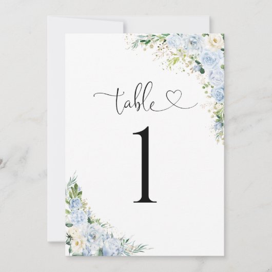 Elegant Dusty Blue Wedding Table Number Card (正面)
