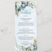 Elegant Dusty Blue White Gold Floral Wedding Menu メニュー (正面)