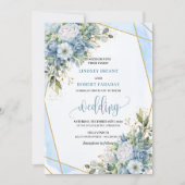 Elegant dusty blue white peonies wedding invites 招待状 (正面)