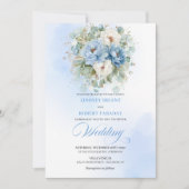 Elegant Dusty Blue White Peony Eucalyptus Wedding 招待状 (正面)