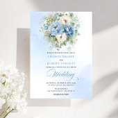 Elegant Dusty Blue White Peony Eucalyptus Wedding 招待状